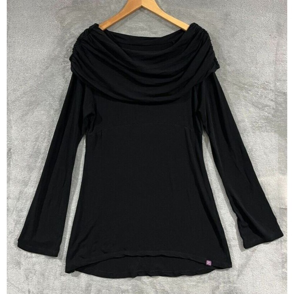 Zobha Black Off the Shoulder Cowel Neck Tunic Top Stretchy Tencel Lycra Sz L
